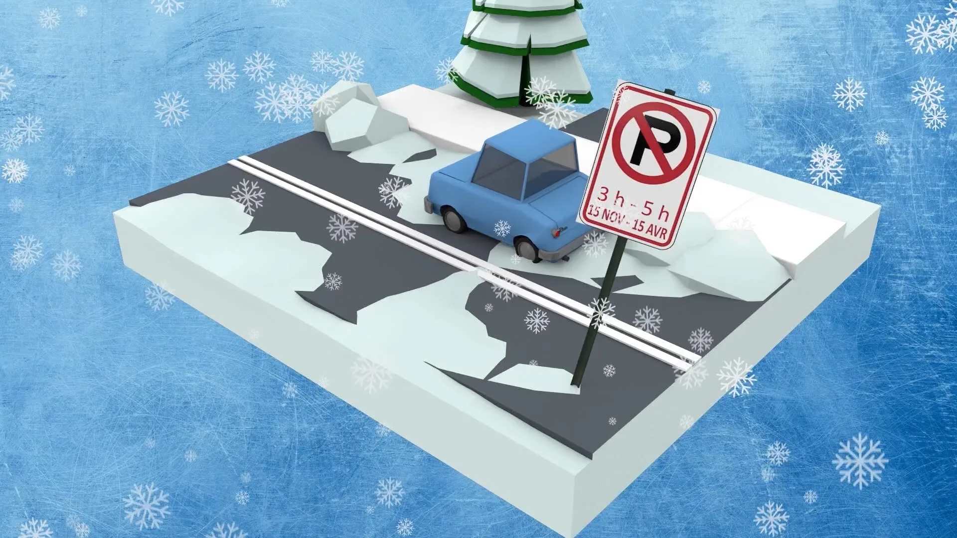 Orthographic view of a cartoon scene of snow removal
