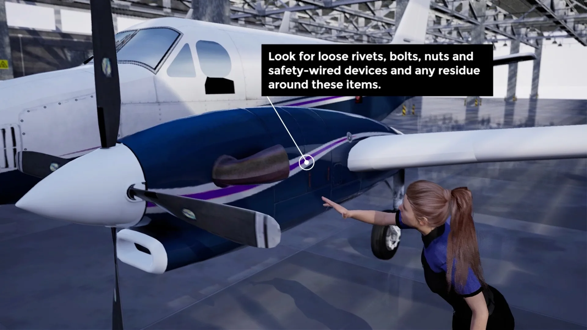 Woman inspecting an aircraft.